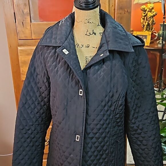 Nordic Nights Black quilted coat with hood size Small - Picture 2 of 12